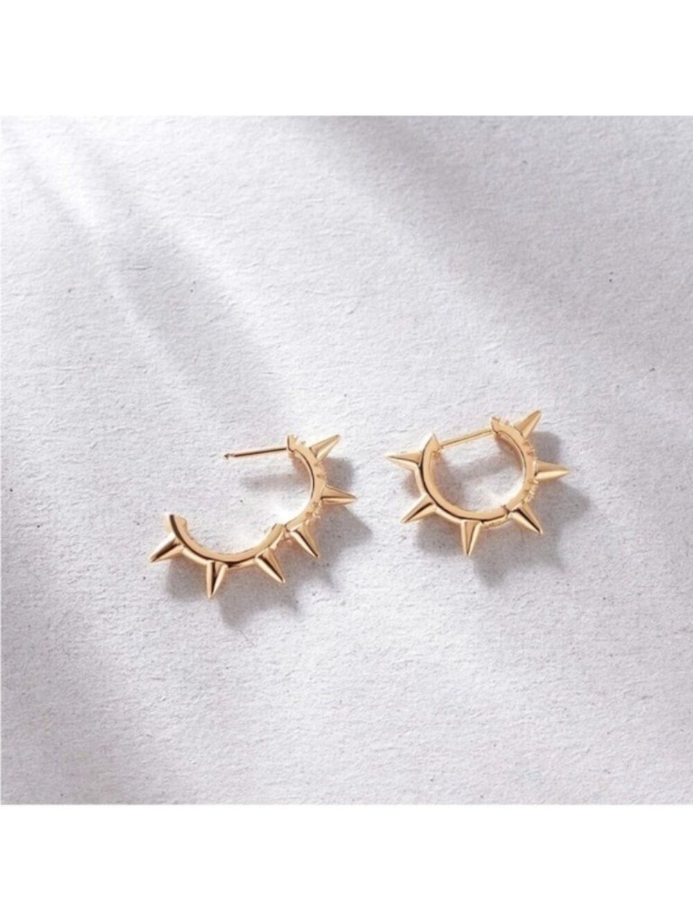GOLD 14k Gold Plated Spiked Cubic Zirconia Hoop Earrings